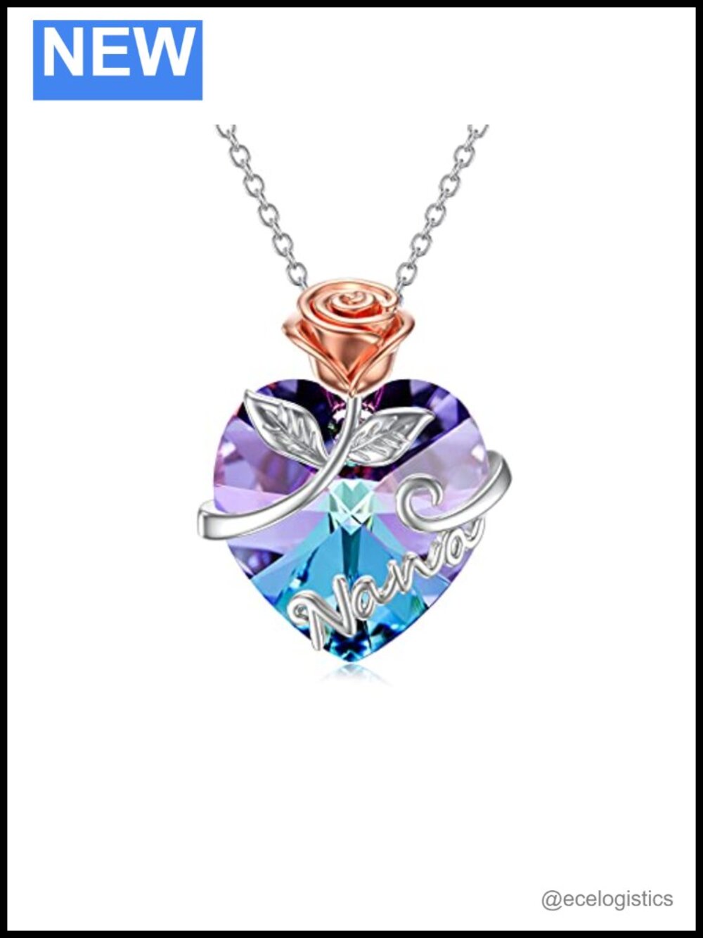 AOBOCO Necklace 925 Sterling Silver Purple Heart Pendant Rolo Chain Christmas